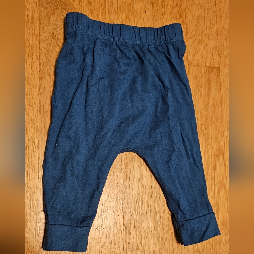 (3 for$20) blue baby pants 0-6M 3-6M on tag, elastic waistband,cuff detail